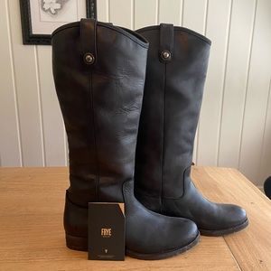 Frye Black Leather Melissa Button Lug Boot
